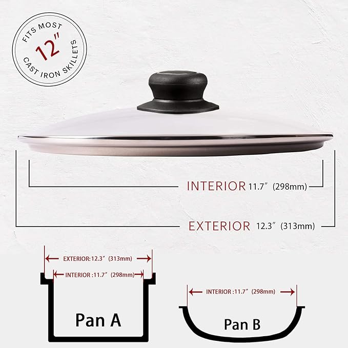 12 Inch Glass Lid for Frying Pan Lid, Pan Lid, Pot Cover, Compatible - Image 2