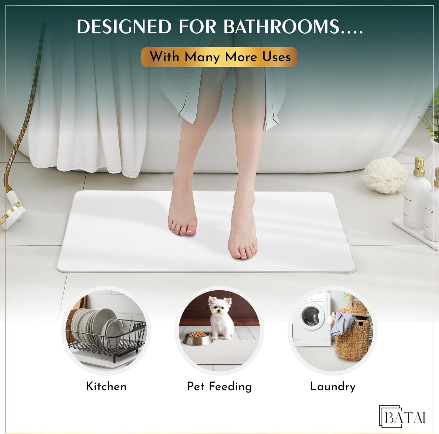 Extra Large Diatomaceous Earth Stone Bath Mat (31.5” x 19.7”) White XL | Fast Absorbent Shower Stone Bath Mat For Bathroom - Quick Dry, Easy Clean and Non-Slip Mat - Instant Drying Diatomite Bathmat