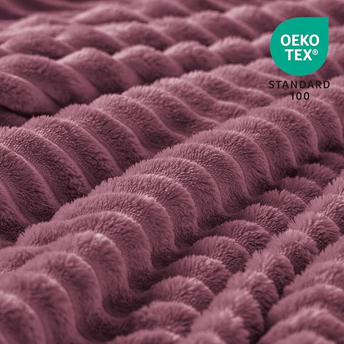 BEDELITE Fleece Throw Blanket for Couch – 3D Ribbed Jacquard Soft and Warm - Image 3