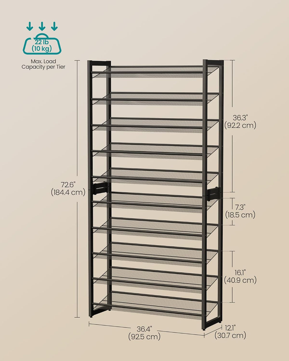 SONGMICS Shoe Rack, 10-Tier Shoe Organizer, Metal Rack for Garage, Set of 2, ...