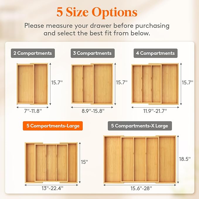 Lifewit Utensil Organizer for Kitchen Drawer, Expandable Cooking Utensil Tray - Image 2