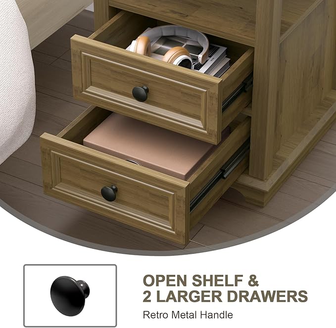 18" Wide End Table with Charging Station Set of 2, Fast Charge End Table...