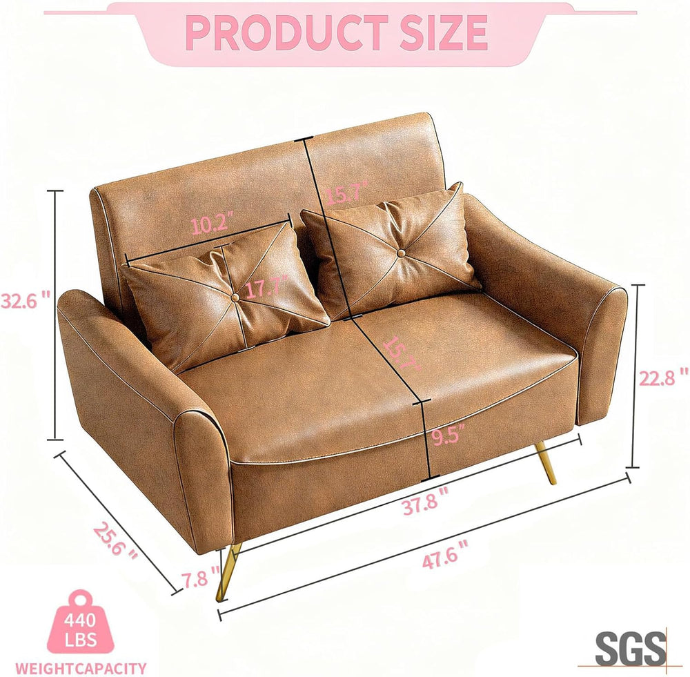Brelice 47" Faux Leather Loveseat Sofa, Modern Small Couch for Small Spa...