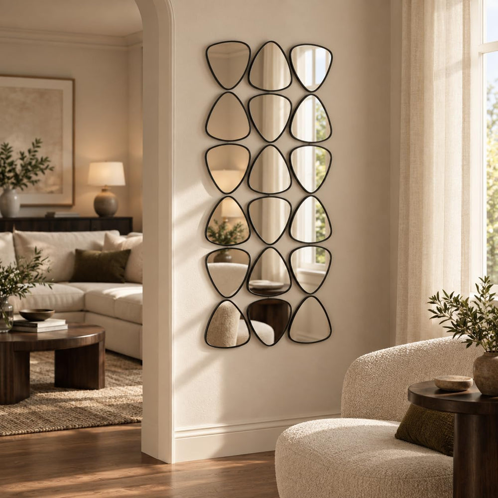 Large Geometric Decorative Wall Mirror, 47.2 x 23.6 in, Matte Black