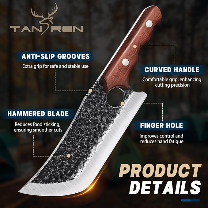 TAN REN 3PCS Butcher Knife Set for Meat Cutting, Hand Forged Meat Cleaver Knives - Image 4