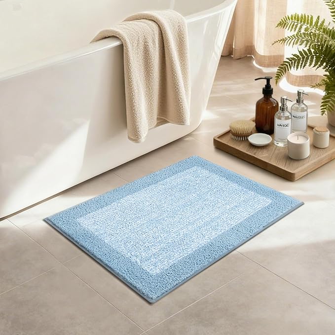 Bathroom Rugs 24x17 Non Slip Washable, Light Blue Bath Mat - Image 3
