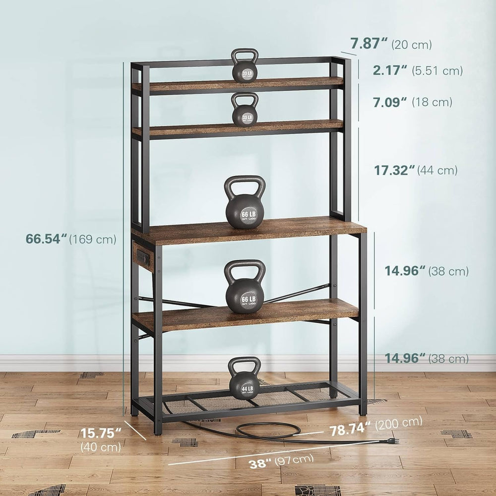 Denkee Large Bakers Rack with Power Outlets, 38 Inch Microwave Stand with Sto...