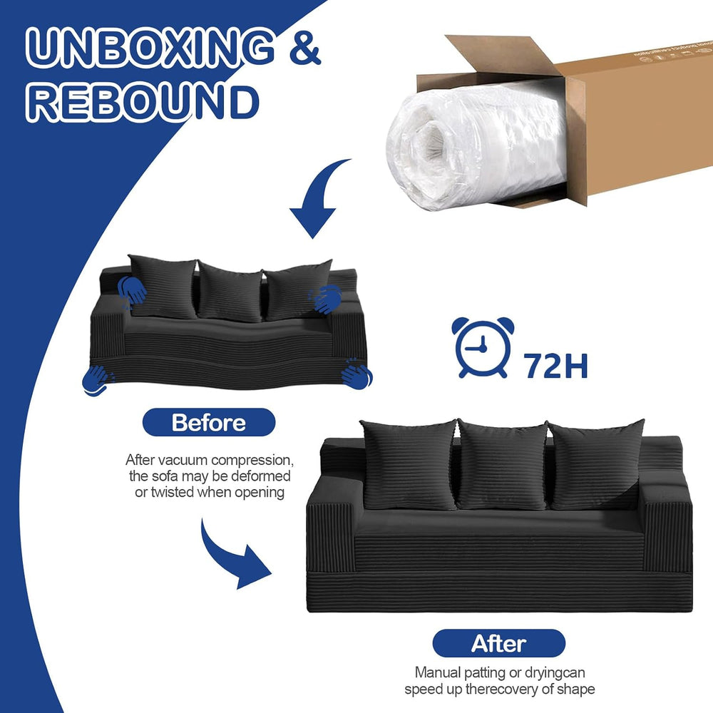 2 in 1 Convertible Boneless Couch Bed, Corduroy futon Sofa Bed, Compression F...