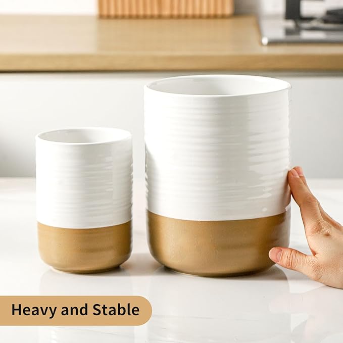 HASENSE Utensil Holder, 7.4" x 6.2" Ceramic Utensil Holder - Image 6