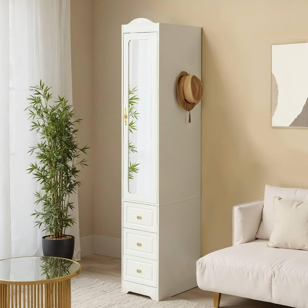 Armoire Wardrobe Closet, White Bedroom Armoires Cabinet with Mirror Door and ...