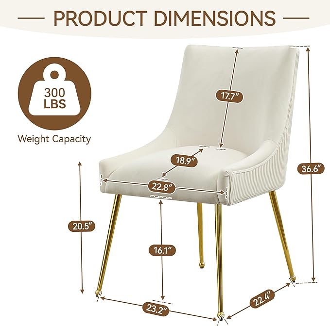 Velvet Dining Chairs Set of 4 Gold Legs,Upholstered Velvet Accent Chairs, Ple...
