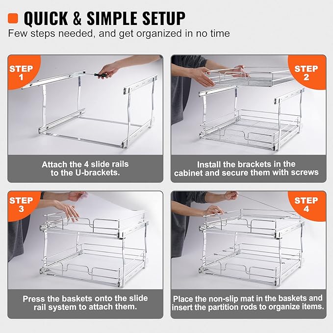VEVOR 2 Tier 20"Wx21.2"Dx15.2"HPull Out Cabinet Organizer, Heavy Duty Slide Out - Image 5