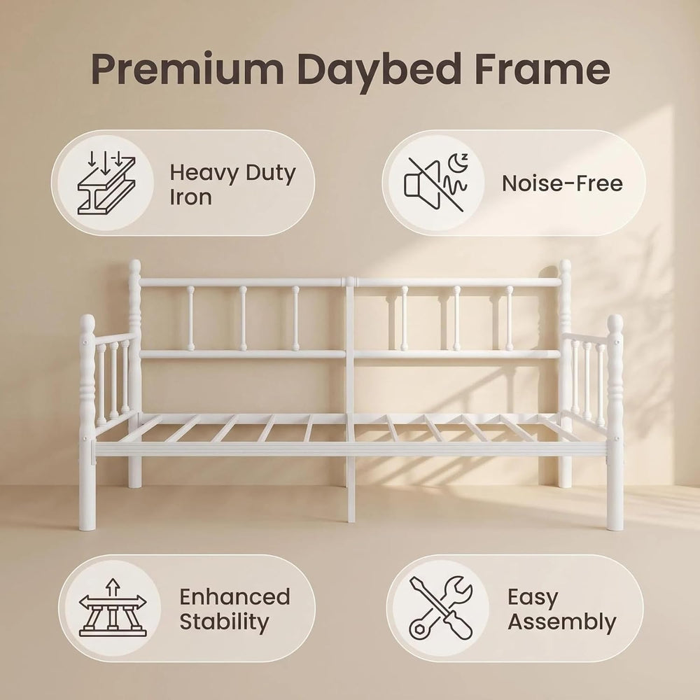 14 Inch Twin Metal Daybed Frame with Vintage Headboard