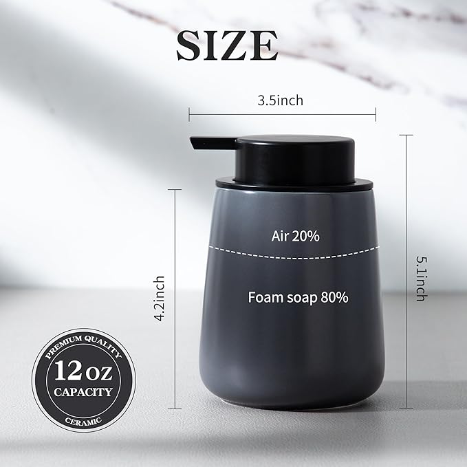 Enra Foaming Soap Dispenser, 12 oz Foam Ceramic Hand Soap Dispenser, - Image 6