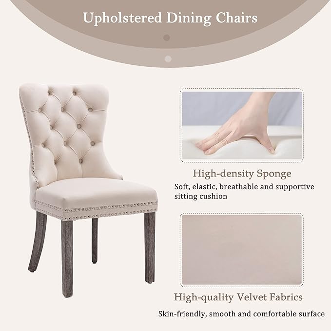 KCC Velvet Dining Chairs Set of 6, Upholstered High-end Tufted Dining Room Ch...
