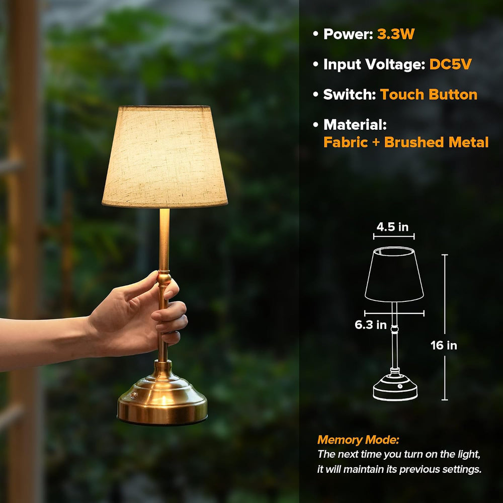 2 Pack Cordless Table Lamp, Rechargeable Desk Lamp with Fabric Shade, Battery...