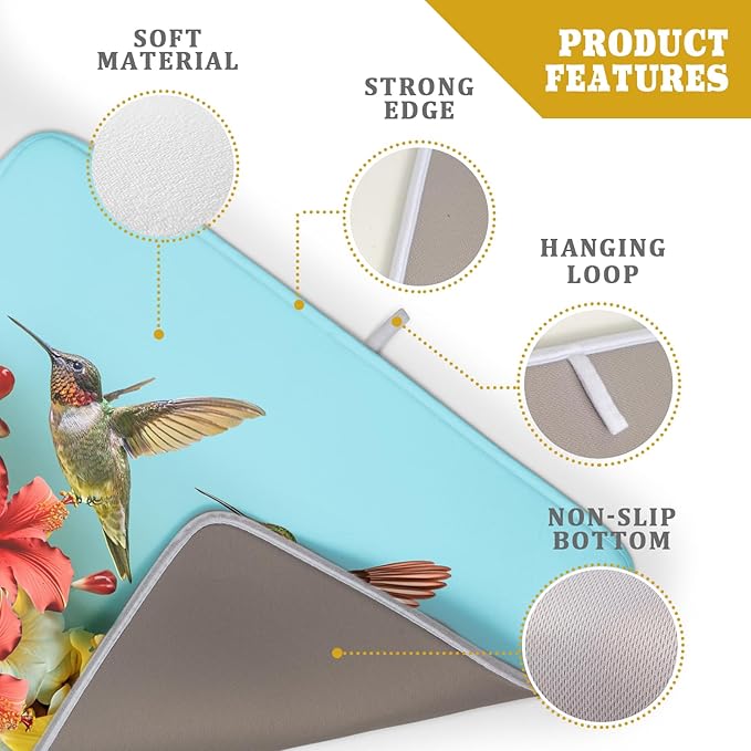 Kawani Spring Summer Hummingbirds Floral Dish Drying Mat - Image 4