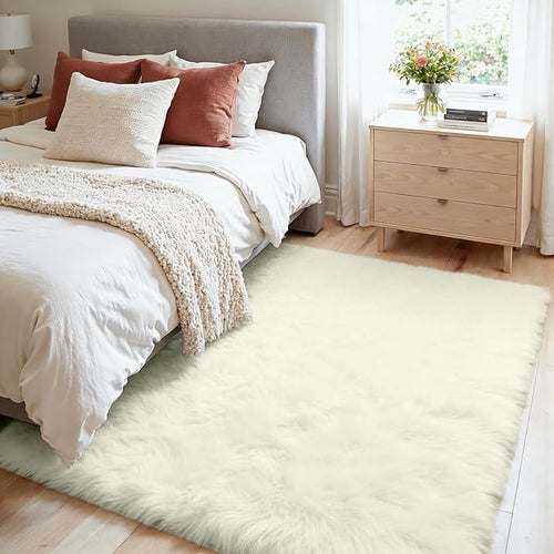 4x6 Area Rugs for Living Room Rug: Soft Fluffy Shag Cream White Rugs for Bedroom - Image 2
