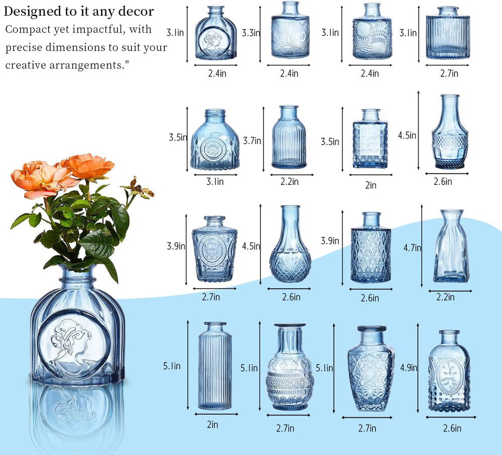 Glass Bud Vases Set of 64 - Blue Assorted Small Mini Glass Vases for Flowers,...