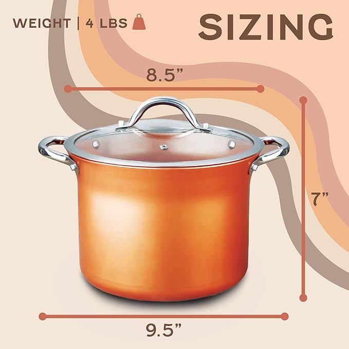 CONCORD 7 QT Copper Non Stick Stock Pot Casserole Coppe-Ramic Series Cookware - Image 2
