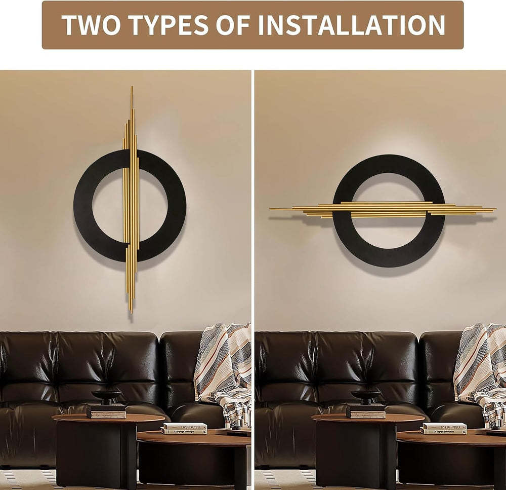 JFUJFU Large Black & Gold 3d Metal Wall Art with Geometric Round for Home