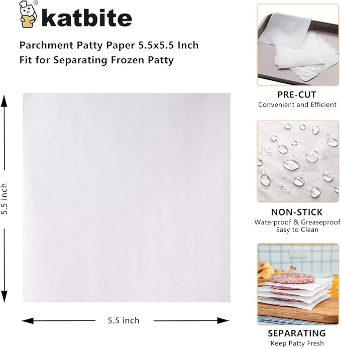 Katbite Hamburger Patty Paper 1000Pcs, 5.5"x5.5" Non Stick Parchment Paper - Image 2