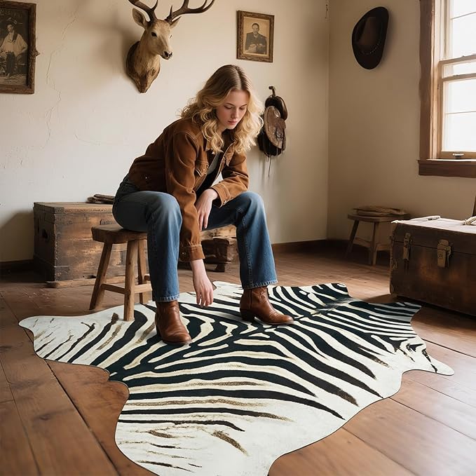 AROGAN Western Faux Fur Zebra Rug, 8 x 10 Feet Premium Animal Skin Print Rug - Image 5