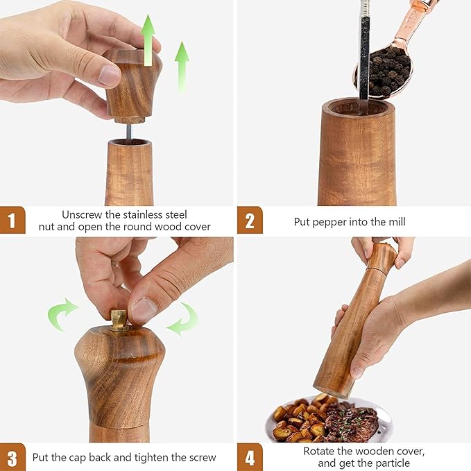 Wooden Salt and Pepper Grinder Set, Manual Salt and Pepper Mill, Acacia wood - Image 3
