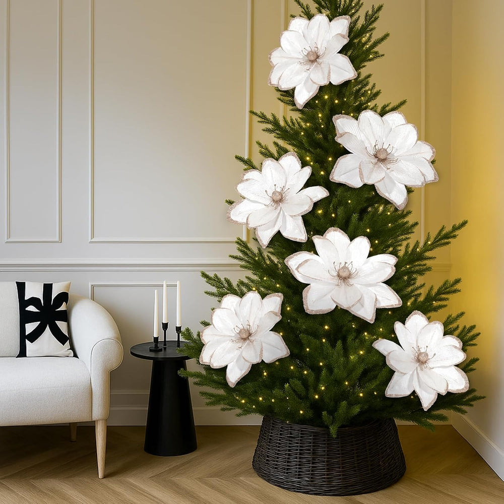 Thiccywoov 8 Pack Large 16'' Christmas Velvet Magnolia Flowers, White