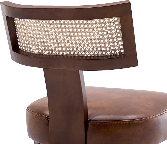 Modern Rattan Back Dining Chairs Set of 2 Rattan Kitchen Chairs PU Leather Up...