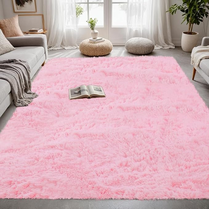 5x7 Area Rugs for Living Room Rug: Soft Fluffy Shag Light Pink Rugs for Bedroom - Image 4