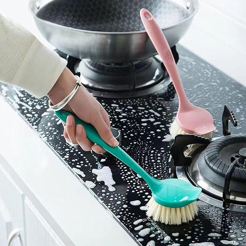 2 Pack Kitchen Dish Brush with Handle – Long Handle Scrubber with Tough Bristles - Image 2