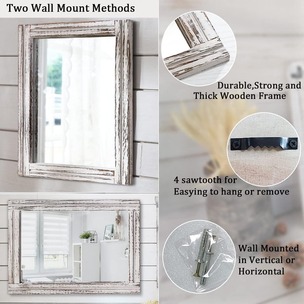 AAZZKANG Large Wall Mirrors with Rustic Wood Framed 28"x20" Rectangle