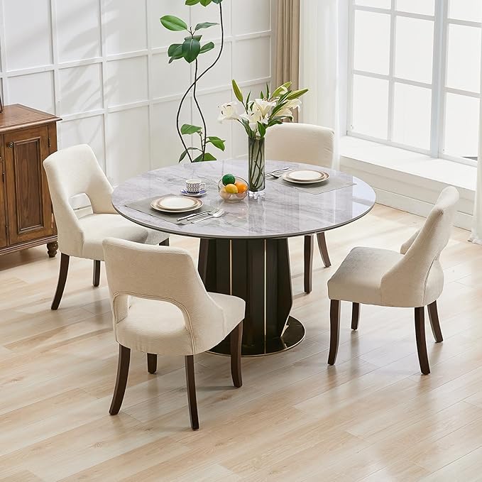 UVV Wooden Dining Chairs Set of 2, Mid Century Modern Fabric Upholstered Dini...