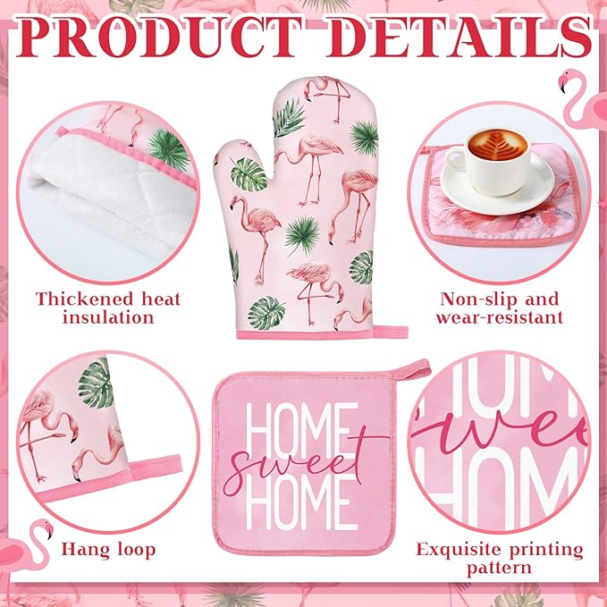 Fourluoo 10 Pcs Flamingo Kitchen Dish Towels Rugs Oven Mitts and Pot Holders - Image 5