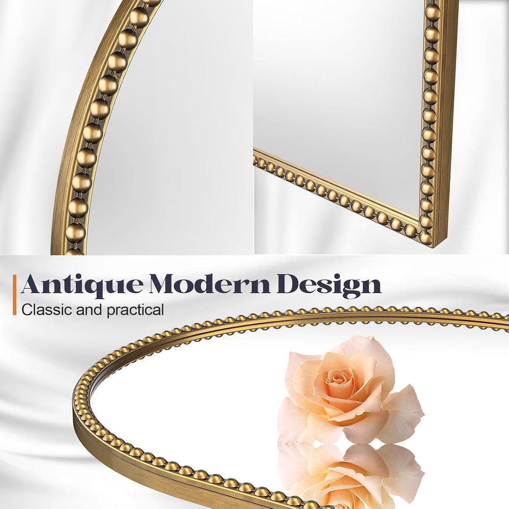 Beaded Arched Mirror for Wall, 30"x40" Gold Arch Brass Bathroom Mir...