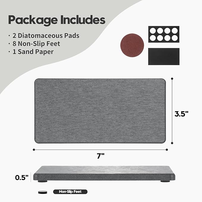 2PCS 7" x 3.5" Water Absorbing Bathroom Sink Vanity Trays, Diatomite Stone - Image 4