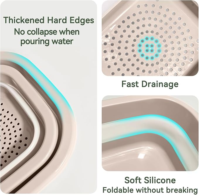 Collapsible Colander and Sink Basin Set - 2 in 1 Collapsible Colander Strainer - Image 5