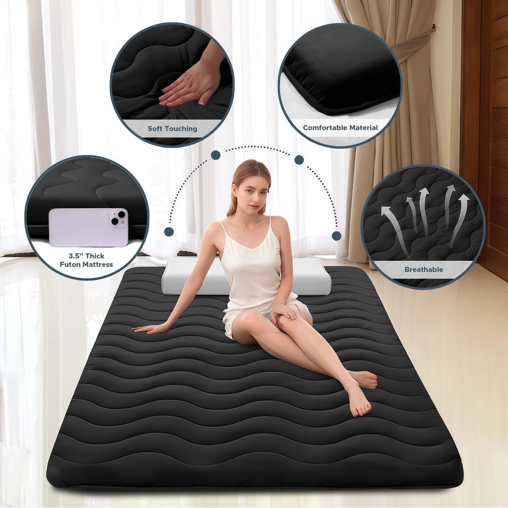 SCHNAUZER HOME Japanese Floor Mattress Futon Mattress Full 3.5" Thick Black