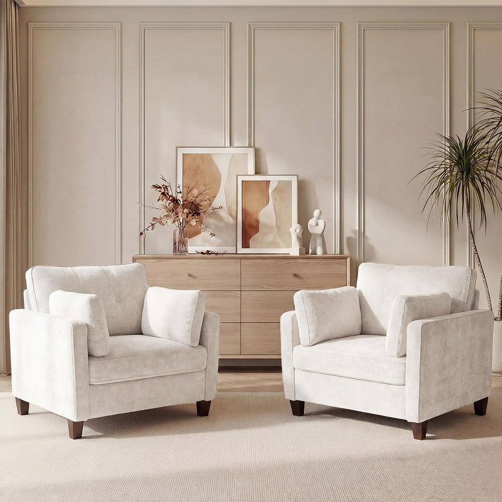 Luxury Oversized Accent Reading Armchair Set of 2, 41", Chenille, Beige