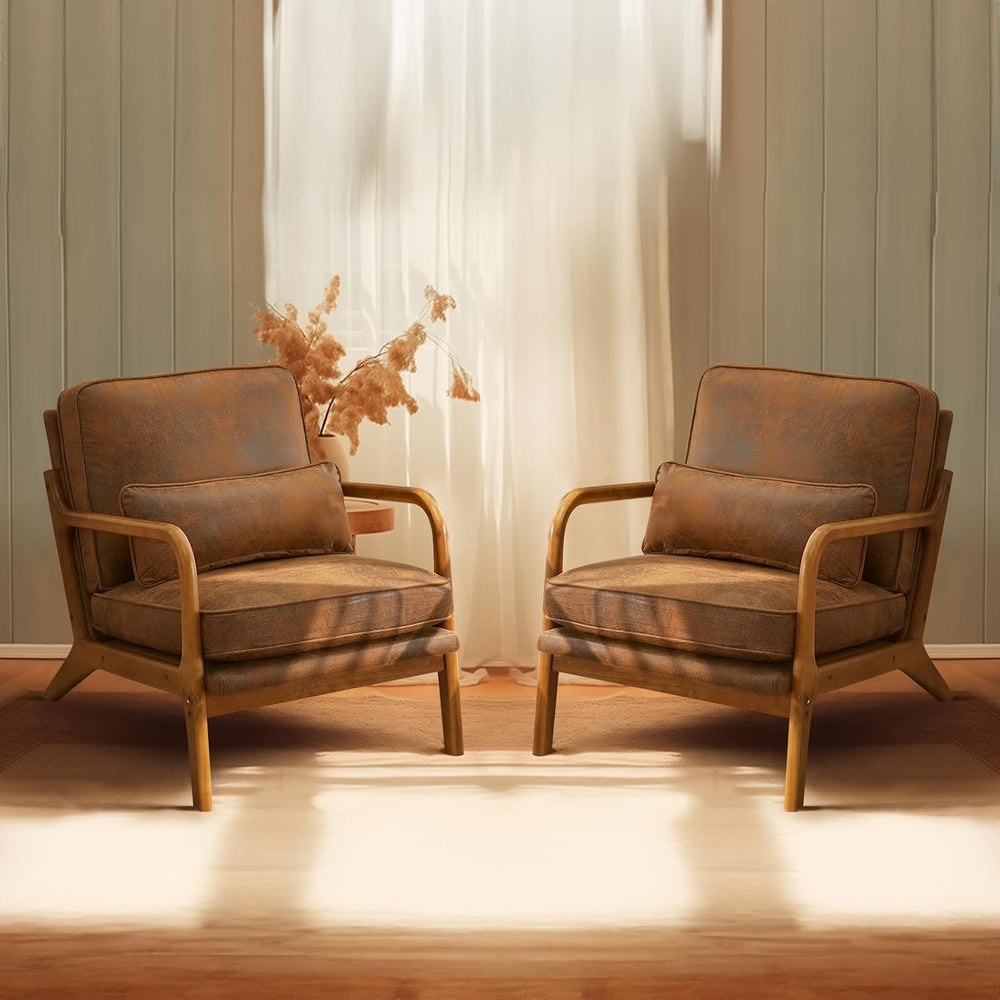 Bonnlo Microfiber Rustic Accent Chairs Set of 2, Upholstered Mid Century Mode...