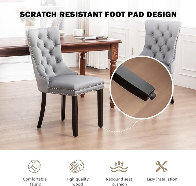 Velvet Dining Chairs Set of 6,Upholstered Dining Chairs with Ring Pull Trim a...