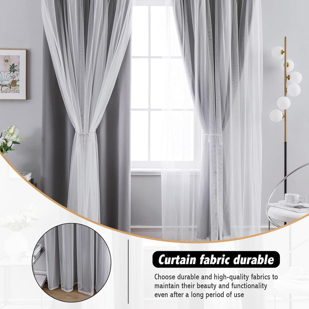 Anytime Double Layer Blackout Curtains 2 Panels，52Wx84L，Grey