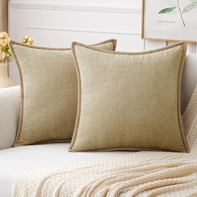 MIULEE Pack of 2 Couch Throw Pillow Covers 24x24 Inch Beige Farmhouse by MIULEE