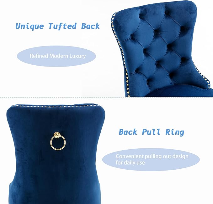 KCC Velvet Dining Chairs Set of 4, Upholstered High-end Tufted Dining Chair w...