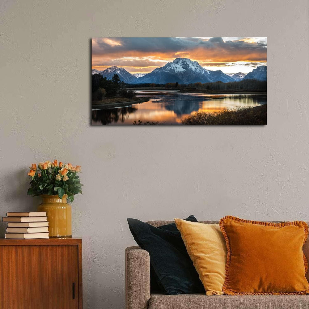 Sunset Mountain Wall Art for Living Room Nature Grand Teton Landscape Canvas ...