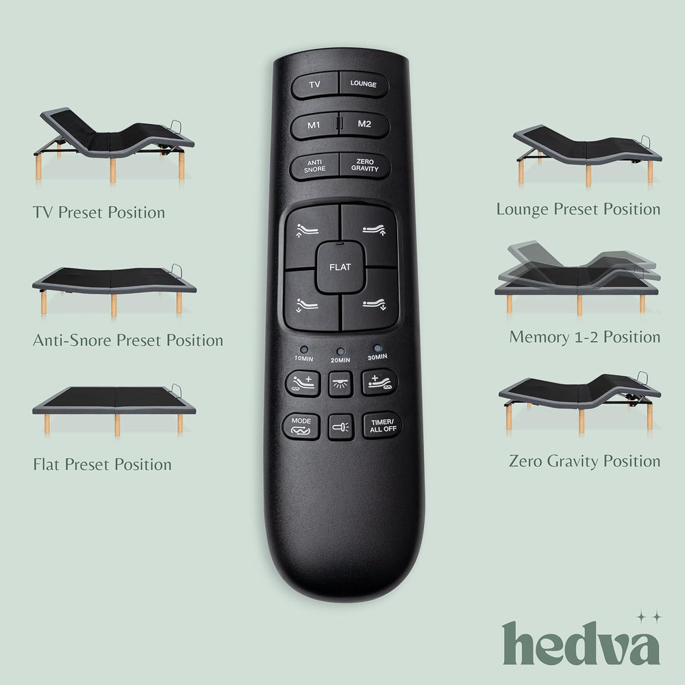 Hedva Queen Adjustable Bed Frame, Head & Foot Incline, Zero Gravity, Mass...