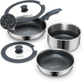 Ciwete 6-Piece Hybrid Stainless Steel Pots and Pans Set Non Stick, Tri-Ply by Ciwete