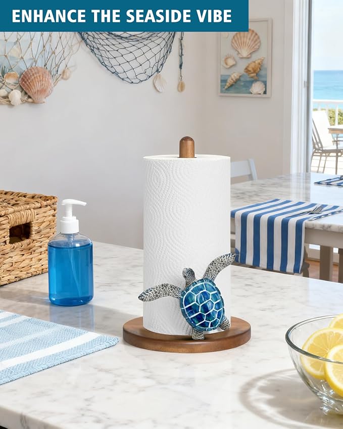 Blue Turtle Paper Towel Holder, Coastal Beach Ocean Home Decor - Image 2