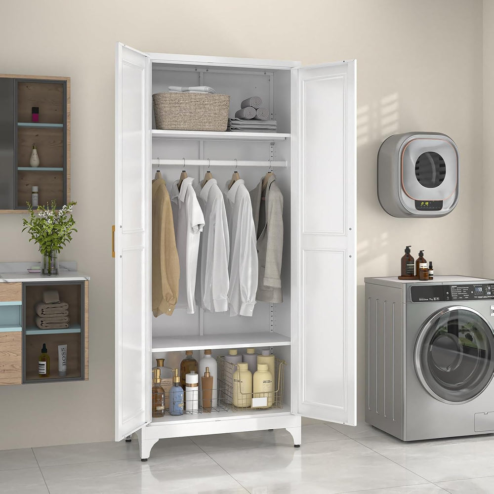 SteeLoong Metal Wardrobe Cabinet,Armoire Wardrobe Closet with Hanging Rod